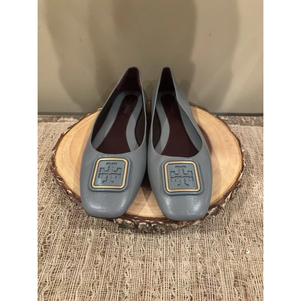 Tory Burch GEORGIA BALLET, Calf Leather, Rainwater / Plum, size 8.5 new w box